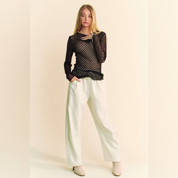 🟠 121B. Dotted Lace Mesh Long Sleeve - Black - Picture 8 of 12